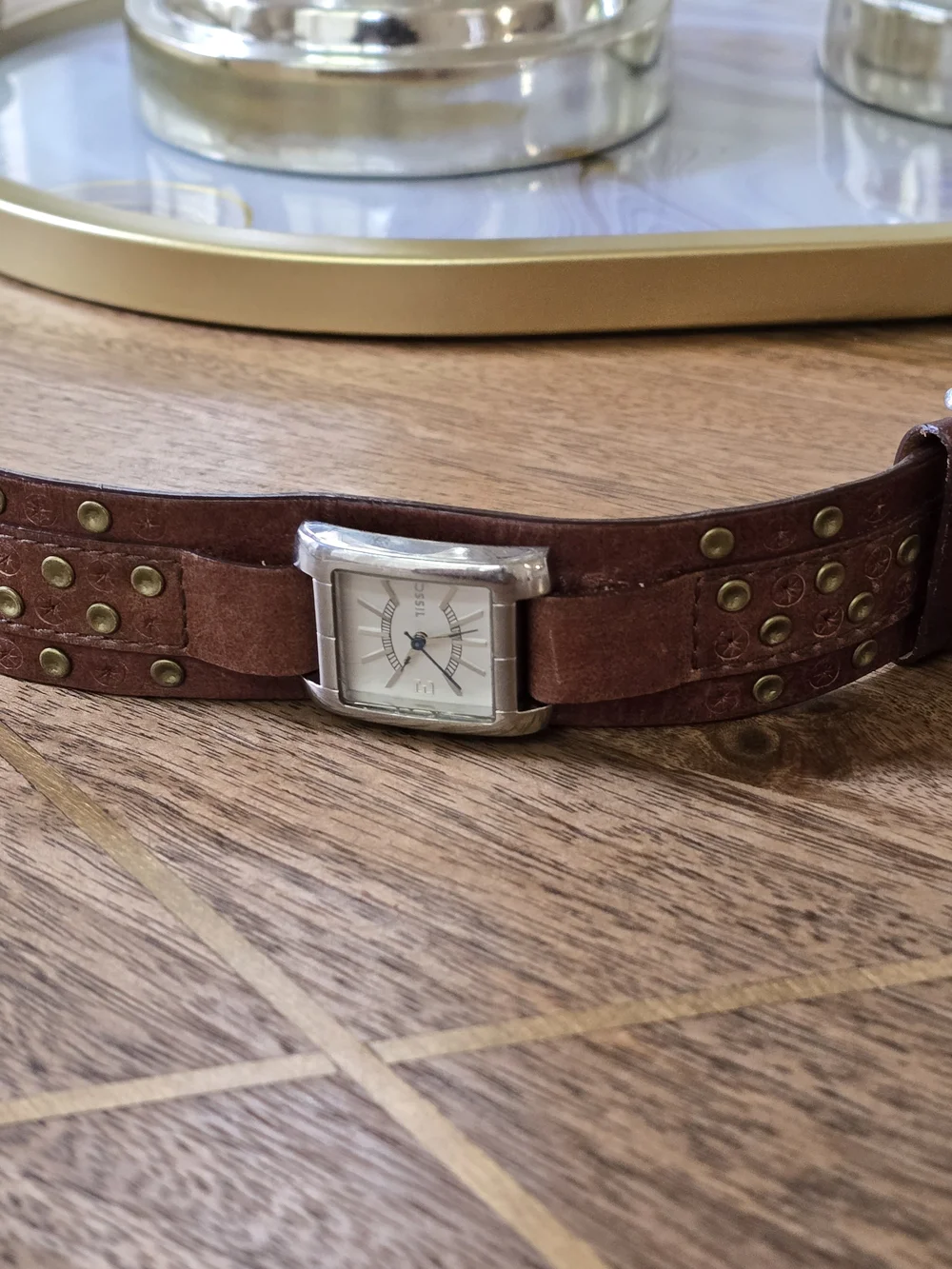 Fossil Women's Brown Studded Leather Cuff Watch